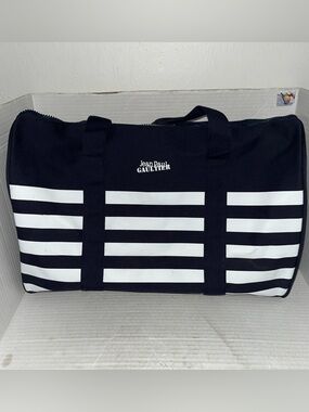 Vtg Jean Paul Gaultier Navy White Stripe Weekend Bag Travel Gym Duffle Beach